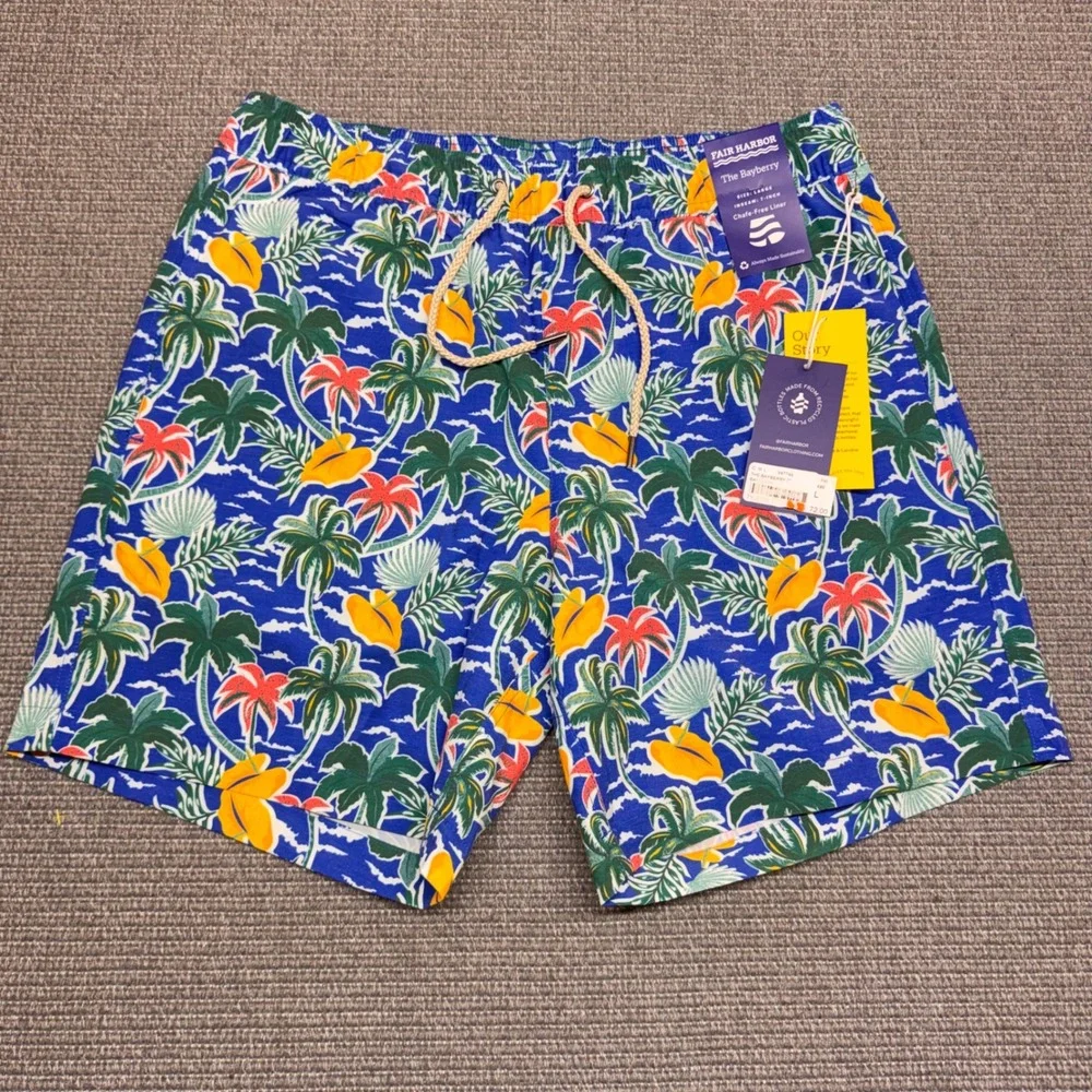 Fair Harbor The Bayberry Mens Swim Trunks Blue Tropical Palm 7